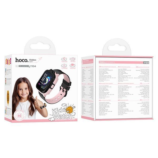 Дитячий смарт-годинник Hoco Y104 42mm. SIM 4G. Wi-Fi. 700 mAh. IP65 Pink 6942007646376 фото