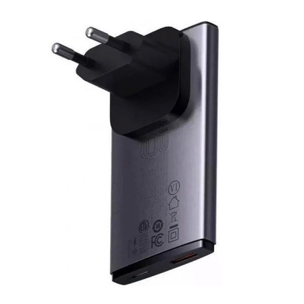 Сетевое зарядное устройство з кабелем Baseus GaN5 Pro Ultra-Slim Fast Charger C+U 65W Gray((With Mini White Cable C to C CCGP150113 фото