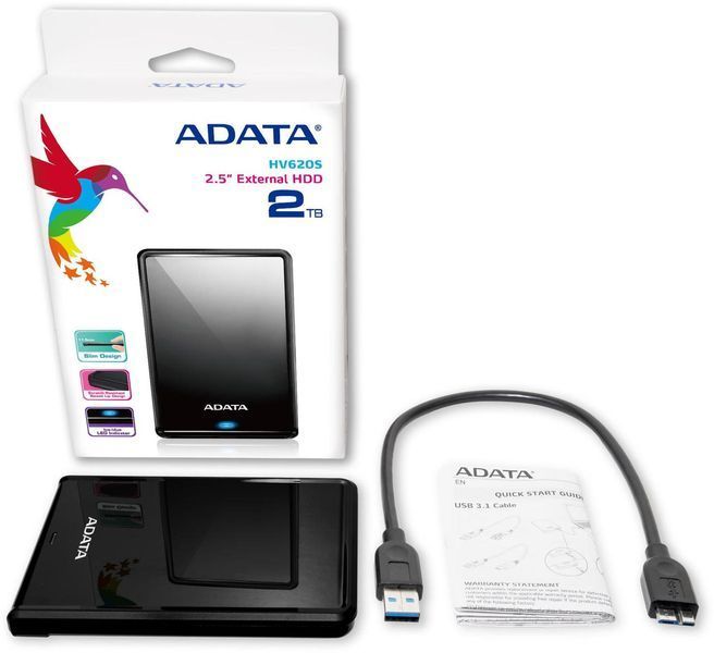 Внешний жесткий диск PHD External 2.5'' ADATA USB 3.2 Gen. 1 DashDrive Classic HV620S 2TB Slim Black AHV620S-2TU31-CBK фото