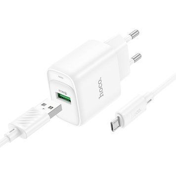 Сетевое зарядное устройство с кабелем HOCO C140A Smart single port QC3.0 charger set (Micro)(EU) White 6942007627818 фото
