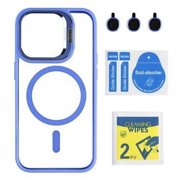 Чехол TPU+PC+Metal Stand Case with MagSafe and Camera Lenses для iPhone 15 Pro Blue 214-03684 фото