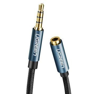 Аудіокабель UGREEN AV118 3.5mm Male to 3.5mm Female, nylon braid, 2m Black UGR-40675 фото