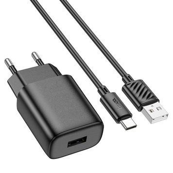 Сетевое зарядное устройство с кабелем HOCO C134A Solid single-port charger set (Type-C) (EU) Black 6942007621359 фото