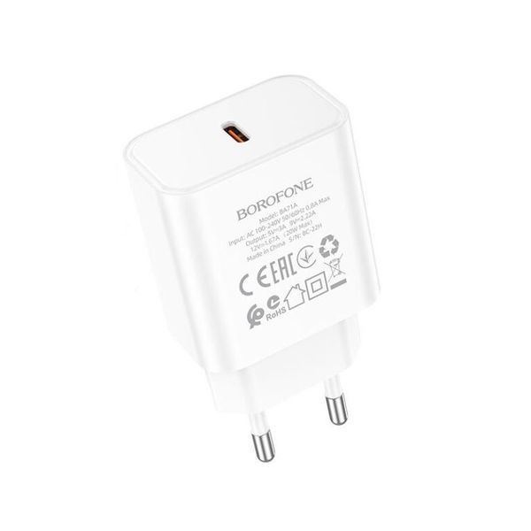 Мережевий зарядний пристрій BOROFONE BA71A Power single Port PD20W charger White 6974443387964 фото