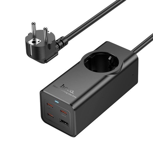 Сетевой удлинитель HOCO NS9 Wisdom 1-position (PD67W/3C1A) desktop socket (EU/GER) Black 656-03210 фото