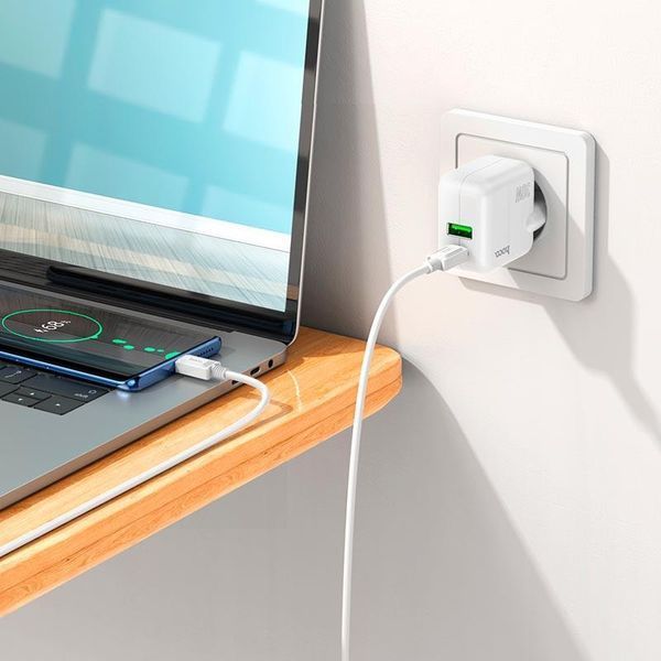 Мережевий зарядний пристрій HOCO C111A Lucky dual-port PD30W+QC3.0 charger White 6931474790866 фото