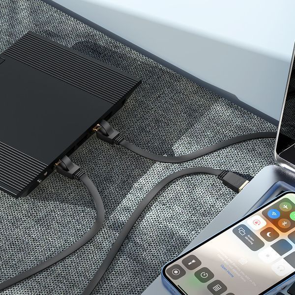 Мережевий кабель HOCO US07 General pure copper flat network cable(L=20M) Black 6931474780720 фото