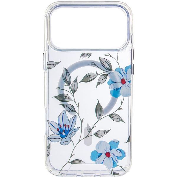 TPU+PC чохол Clear Garden with MagSafe для Apple iPhone 17 Pro (6.3") Blue Blossom 777-08200 фото