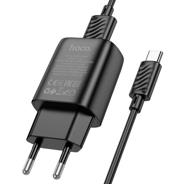 Сетевое зарядное устройство с кабелем HOCO C134A Solid single-port charger set (Type-C) (EU) Black 6942007621359 фото