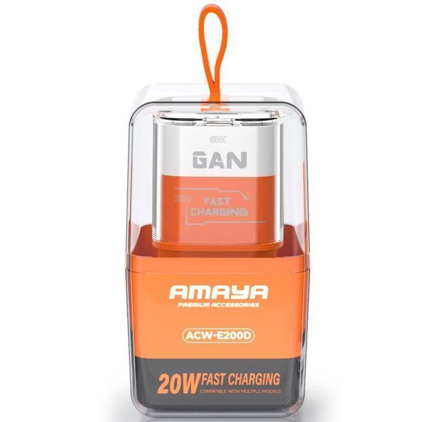 Мережевий зарядний пристрій Amaya E200D PD20W+QC3.0 (1USB-A/1C) Orange 656-08079 фото