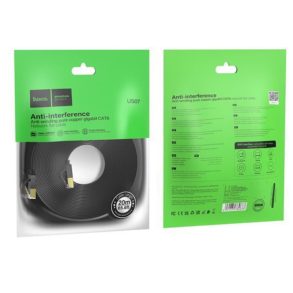 Мережевий кабель HOCO US07 General pure copper flat network cable(L=20M) Black 6931474780720 фото