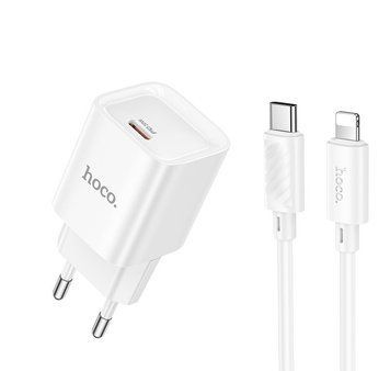 Сетевое зарядное устройство с кабелем HOCO C146A Charm single port PD20W charger set (C to iP) (EU) White 6942007630252 фото