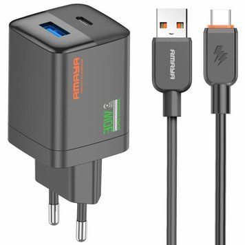Сетевое зарядное устройство Amaya E81S PD30W+QC3.0 (1USB-A/1C) + кабель USB to Type-C Black 656-08080 фото