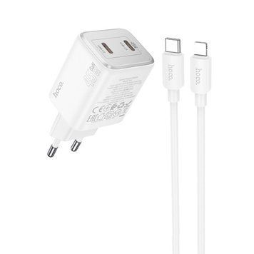 МЗП Hoco N42 Elogiado PD45W (2USB-C) + кабель Type-C to Lightning White ILSO-00000069115-2 фото
