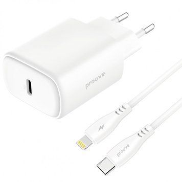 СЗУ Proove Silicone Power 2 20W (Type-C) + Кабель Type-C to Lightning (1m) White WCSP22010002 фото