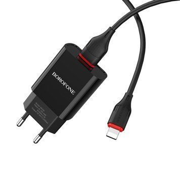 Мережевий зарядний пристрій BOROFONE BA20A Sharp single port charger set(Lightning) 10.5W Black 656-01320 фото