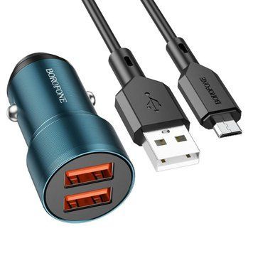 Автомобільний зарядний пристрій BOROFONE BZ19 Wisdom dual port car charger set(Micro) Sapphire Blue 656-00292 фото