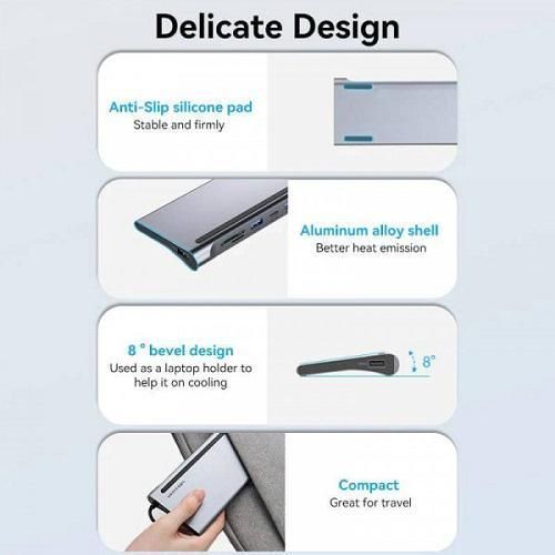 USB-хаб Vention Multi-function USB-C to HDMI/VGA/USB-C Gen 1/USB 3.0x2/USB 2.0/RJ45/SD/TF/TRRS 3.5mm/PD Docking Station 0.25m THTHC фото
