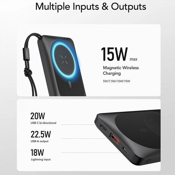 Зовнішній акумулятор VEGER Wireless 10000mAh 38.5Wh 3.85V Black 216-00137 фото