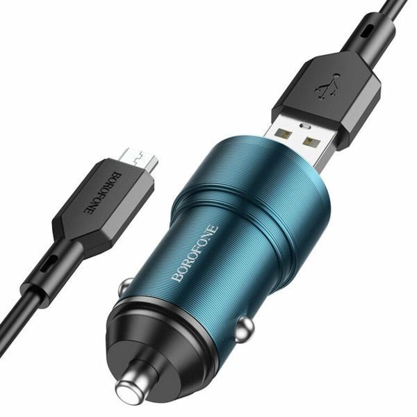 Автомобильное зарядное устройство BOROFONE BZ19 Wisdom dual port car charger set(Micro) Sapphire Blue 656-00292 фото