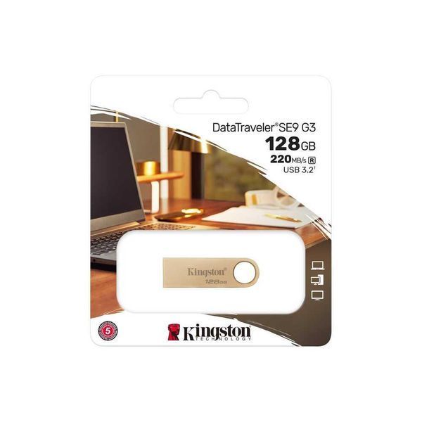 Флеш-накопичувач Kingston USB 3.2 SE9 G3 128GB 220MB/s Metal/Gold DTSE9G3/128GB фото