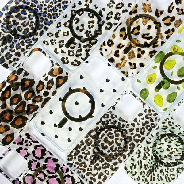 Чехол Transporent Case with Print Magnetic для iPhone 14 Leopard-blue 214-04444 фото