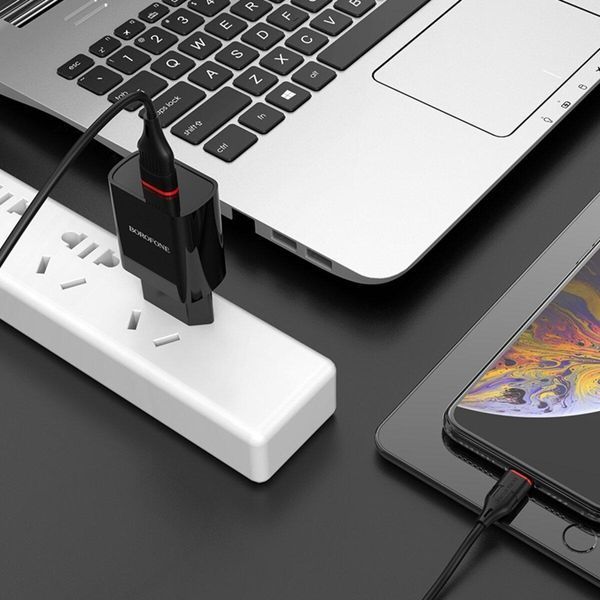 Мережевий зарядний пристрій BOROFONE BA20A Sharp single port charger set(Lightning) 10.5W Black 656-01320 фото