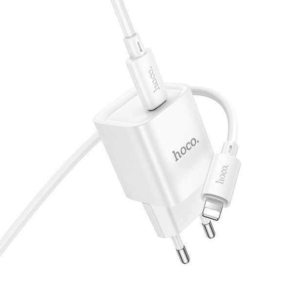 Мережевий зарядний пристрій з кабелем HOCO C146A Charm single port PD20W charger set (C to iP) (EU) White 6942007630252 фото