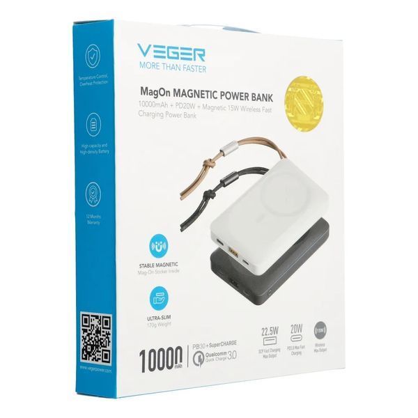 Зовнішній акумулятор VEGER Wireless 10000mAh 38.5Wh 3.85V Black 216-00137 фото