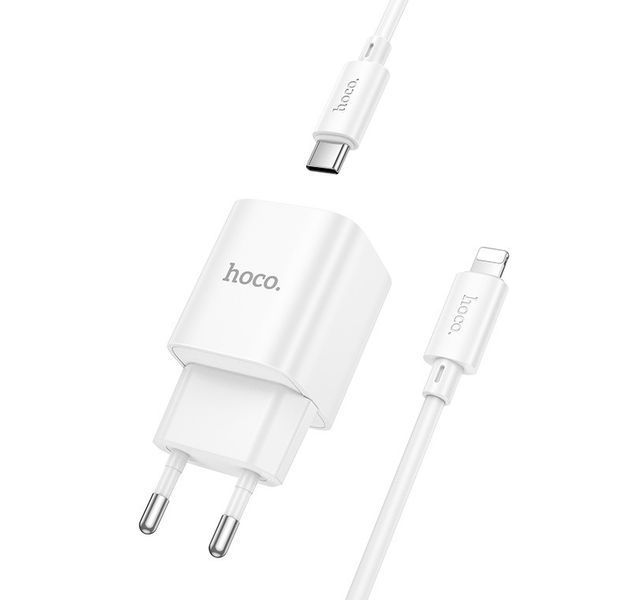 Мережевий зарядний пристрій з кабелем HOCO C146A Charm single port PD20W charger set (C to iP) (EU) White 6942007630252 фото