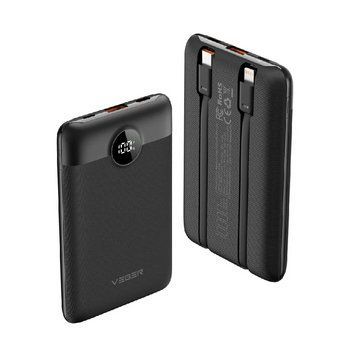 Внешний аккумулятор VEGER 10000 mAh with built-in cables Type C / Lightning PD QC3.0 2A 22,5W C11 (W1170) Black 216-00138 фото