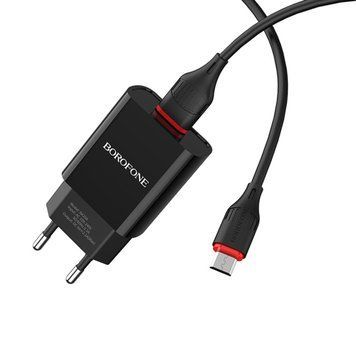 Мережевий зарядний пристрій BOROFONE BA20A Sharp single port charger set(Micro) 10.5W Black 656-01321 фото