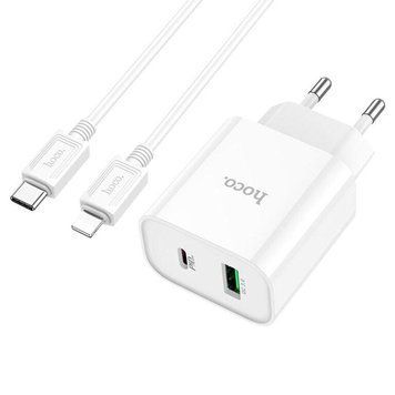 Сетевое зарядное устройство с кабелем HOCO C80A Plus Rapido PD20W+QC3.0 charger set(C to iP) White 6931474779892 фото