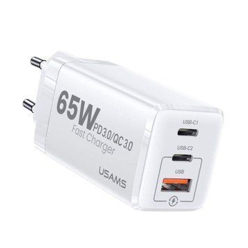 Мережевий зарядний пристрій Usams US-CC110 T33 65W 3 Ports GaN Mini Fast Charger white 656-01386 фото