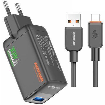 Сетевое зарядное устройство Amaya E82D QC3.0 30W (1USB-A) + кабель USB to Type-C Black 656-08081 фото