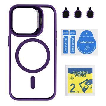 Чехол TPU+PC+Metal Stand Case with MagSafe and Camera Lenses для iPhone 15 Pro Dark Purple 214-03686 фото