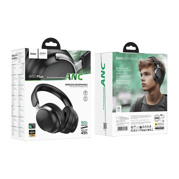 Беспроводные накладные наушники HOCO W53 Plus Tone ANC BT headphones Classic Black 6942007646604 фото
