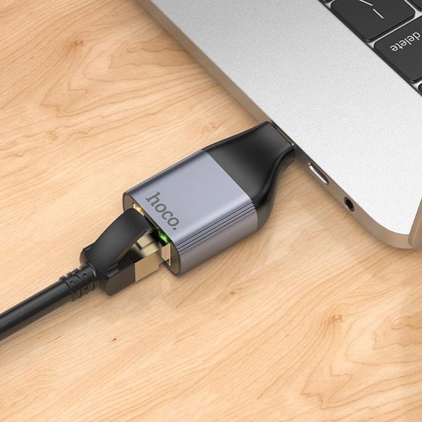 Перехідник Hoco UA35 Type-C to RJ45 100 Mbs Metal grey ILSO-00000077149-1 фото