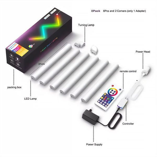 Настенный светильник Lines SAL-013B Bluetooth USB interface with app (6+2 pcs) white 656-03721 фото
