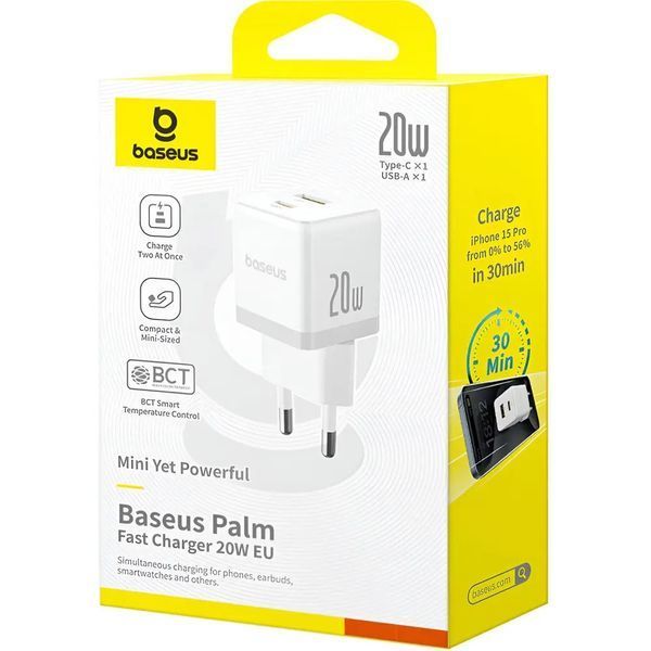 Мережевий зарядний пристрій Baseus Palm Fast Charger C+U 20W EU Moon White P10111608213-00 фото