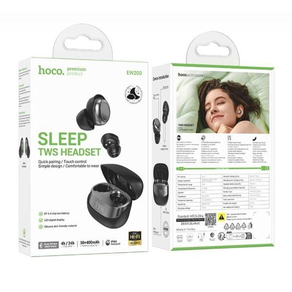 Бездротові навушники HOCO EW200 Elegant true wireless sleep BT headset Black 656-03879 фото