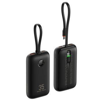 Внешний аккумулятор VEGER 10000 mAh with built-in cables Type C / Lightning PD QC3.0 35W K1 (W1188) Black 216-00139 фото