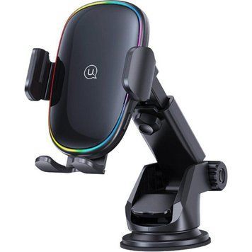 Тримач для мобільного Usams US-CD187 15W Wireless Charging Car Holder With Colorful Light 656-00508 фото