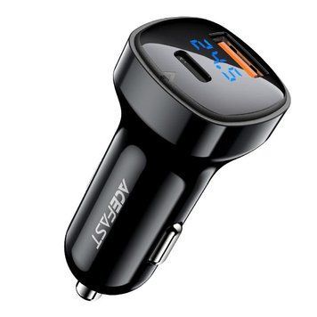 Автомобильное зарядное устройство ACEFAST B4 digital display 66W(USB-C+USB-A) dual port car charger 6974316280392 фото
