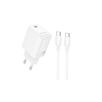 Сетевое зарядное устройство с кабелем BOROFONE BN26 Fuente single-port PD20W charger set (C to C) (EU) White 6941991120251 фото