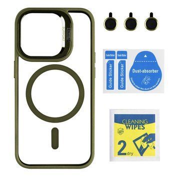 Чехол TPU+PC+Metal Stand Case with MagSafe and Camera Lenses для iPhone 15 Pro Green 214-03687 фото