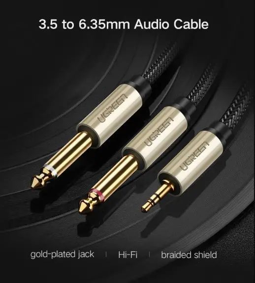 Аудіокабель UGREEN AV126 3.5mm TRS to Dual 6.35mm TS Audio Cable 2m (Gray)(UGR-10615) UGR-10615 фото