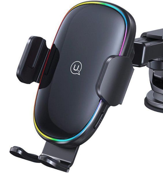 Держатель для мобильного Usams US-CD187 15W Wireless Charging Car Holder With Colorful Light 656-00508 фото