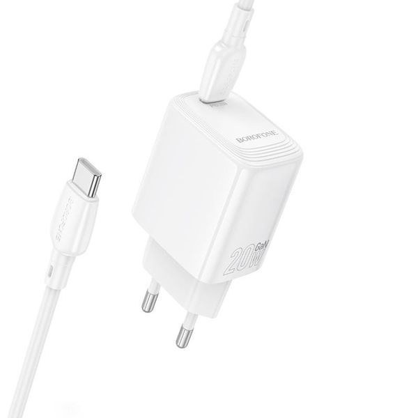 Сетевое зарядное устройство с кабелем BOROFONE BN26 Fuente single-port PD20W charger set (C to C) (EU) White 6941991120251 фото