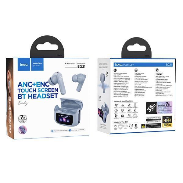Бездротові навушники HOCO EQ21 Sandy true wireless ANC+ENC noise reduction touch screen BT headset Blue Star 656-03862 фото